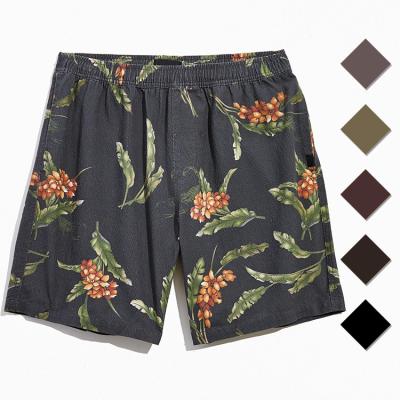 China Sustainable Cotton Canvas Mens Print Shorts Elastic Waistband Mens Washed Shorts OEM for sale