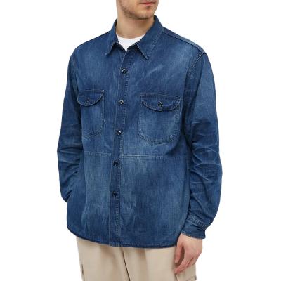 China Metro Washed Anti-pilling Button Closure Relaxed Work Fit Denim Shirts Mens Custom Long Sleeve 100 Cotton for sale