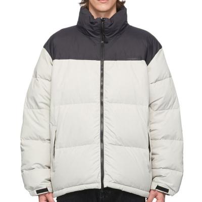 China Fashion Regular Custom Mens Clothing Logo Down Filled Quilted Nylon Colorblocked Stripper Winter Jackets for sale