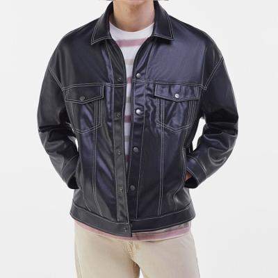 China Fuax Sustainable Black Leather Jackets Customized Thread Color Mens Leather Jackets for sale