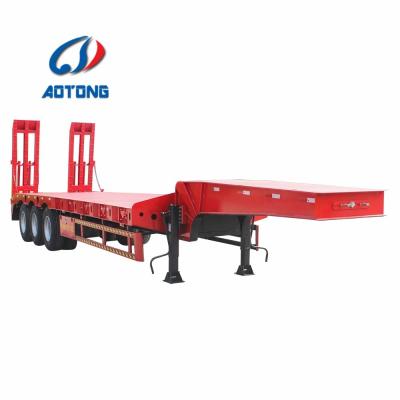 China 50 Ton Capacity Low Boy Truck Semi Trailer with Hydraulic Ramp and Main Beam Q345B for sale