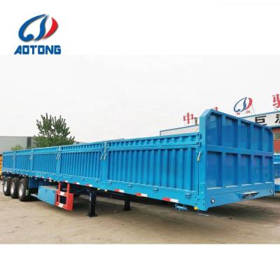 China Sale 40 Tons 600mm-1200mm Side Wall Fence Type Cargo Flat Lorry Truck Semi Trailer for sale