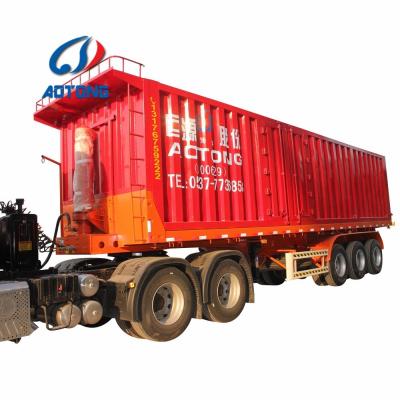 China 60 ton 45cbm U-vorm Vierkante vorm Hydraulische achterste dump tipper Truck Halve aanhanger met 1 Te koop