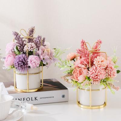 China Nordic ceramic potted tulip wedding fake flower home decoration artificial flower sunflower dresser for sale