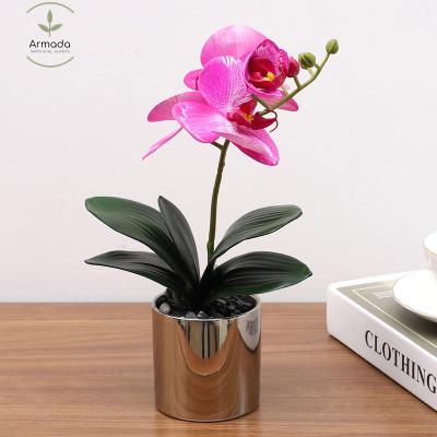 China Wholesale Natural Touch Decorative Plants Short Branches Smell Artificial Pink Orchids With Pots Like Real Flowers for sale