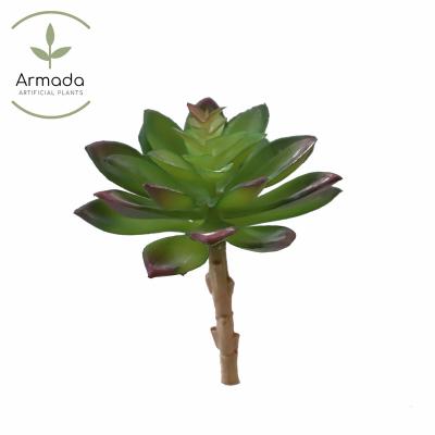 China Factory Affordable Lifelike Green Decoration Long Lasting Florist Lotus Artificial Shredded Succulent Single Branch for sale