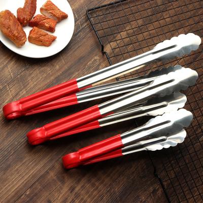 China Durable Silicone Handle Tongs 12 Inch Stainless Steel Food Tongs Baking Supplies Bread Clip BBQ Kitchen Household Food Clip for sale