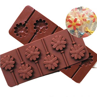 China Sustainable 6 Cavity Silicone Flower Lollipop Mold DIY Chocolate Mold With 6 Pcs Plastic Stick for sale