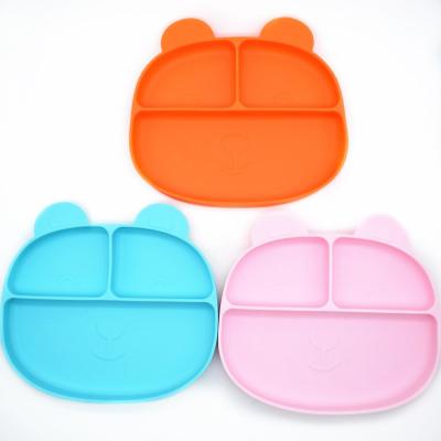 China 3 Cavity Bear Silicone Dish Durable Silicone Child Dish Integrated Design Non-slip Children Place Mat for sale