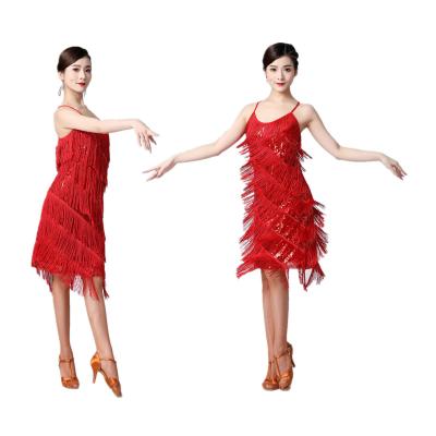 China Sexy Spaghetti Strap Dress Women Ladies Dress Jzaa Tassel Sequins Latin Performance Costume Stage Wear Dance Dresses for sale