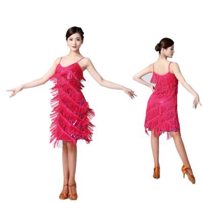 China Dresses Dance Without Strap Performance Latin Costume Stage Wear Sequins Dance Dress Women Sexy Strap Spaghetti Dress for sale