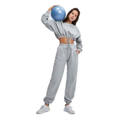 China Women Breathable Yoga Sets Gym Fitness Tracksuit Sports Two Piece Pants Set Long Sleeve Hoodies+Loose Trousers for sale