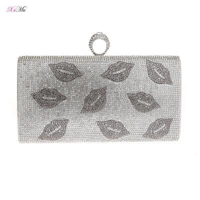 China Luxury Unique Lady Lip Shape Rhinestone Clutch Bags Beaded Bag Cross - Body Evening Purse Fancy Women Grab Bag Handbag Women for sale