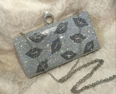 China Luxury Clutch Bags Women Lip Shape Crystal Stones Metal Beaded Bag Evening Purse Fancy Ladies Box Clutch Handbag Wedding Party Bag for sale