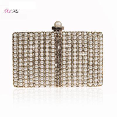 China Custom Women Clutch Support Grab Purse Beaded Diamond Handbags Evening Bags Pearl Wedding Party Bag for sale