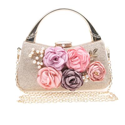 China Wholesale Eco-Friendly Wedding Party Bridal Ladies Grab Bag Evening Clutch Bag Handmade 3D Flower Handbag Metal Handle Purse Bag for sale