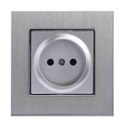 China Honyar EU Residential/General Purpose Metal Panel Frame 86mm 16A Silver Brushed Aluminum Wall Socket WITHOUT USB Cover for sale