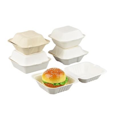 China Biodegradable Compostable Within 90 Day Amazon Hot Products Eco-friendly and degradable 6 inch hamburger sugarcane bagasse burger box for sale