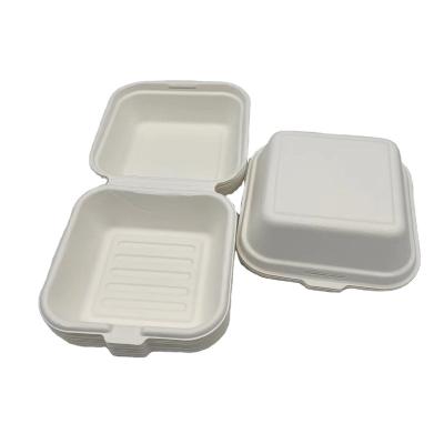 China Biodegradable Compostable Within 90 Day sugarcane pulp 100% compostable disposable paper hamburger Clamshell box food packaging boxes disposable for sale