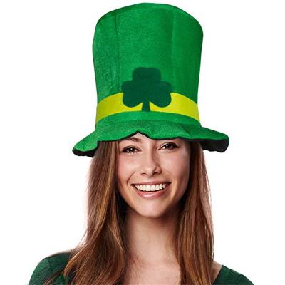 China Modern Irish St. Patrick's Day Green Velvet Clover Top Hat Party Hat Costume Party Decoration Adult Costume for sale