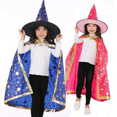 China PP Kids Halloween Costume Wizard Witch Cloak Cape Long Dress With Pointed Hat Girls Boys Cosplay Kids Birthday Party Supplies for sale