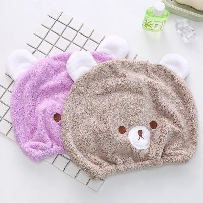 China Cute Adult Thick Absorbent Small Animals Dry Hair Hat Cartoon Bath Cap Viable Animal Coral Quick-Drying Hat for sale