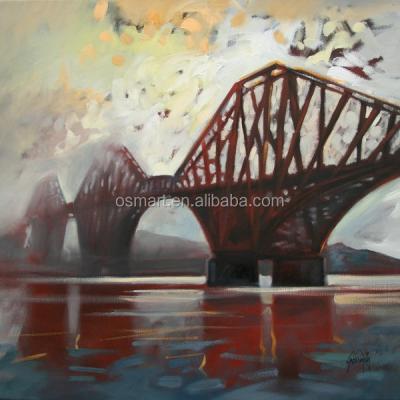 China Abstract Red Sea Bridge Long Birds Flying In The Sky Oil Painting Blue Sky Design Handmade Decorative Home Oil Painting for sale