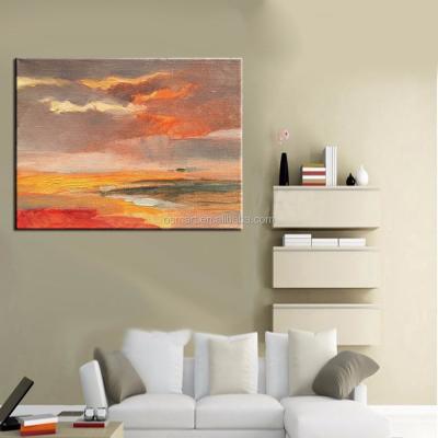 China Orange Sunset Abstract Sky Landscape Beach Oil Painting On Canvas for sale