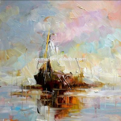 China Best Selling High Quality Handmade Abstract Oil Painting Sea Boat Oil Paintings For Decoration Seascape Painting for sale