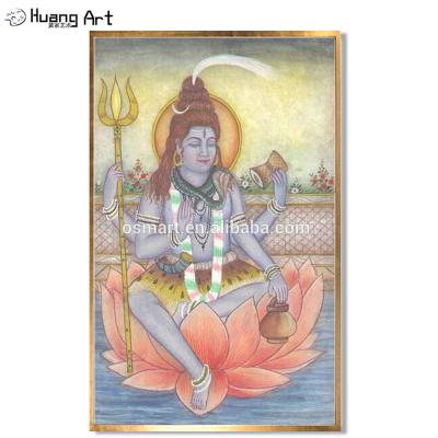 China High Skill Artist Pure Handmade High Quality Traditional Lord Shiva Oil Painting On Canvas Buddha Wall Picture For Living Room Decor for sale