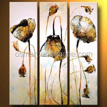 China Lotus flowers and lotus leaves abstract on canvas 100% gold handmade decoration oil painting in canvas for sale