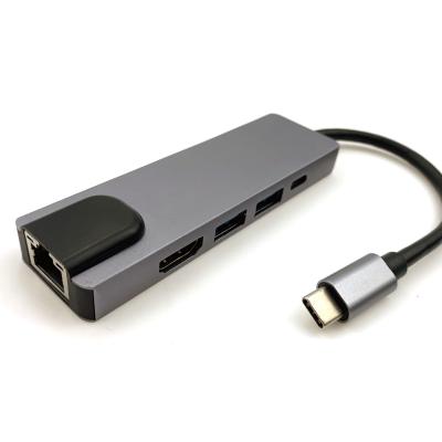 China 4K*2K Aluminum Alloy Type C to HDMI RJ45 2USB3.0 Palladium Hub Type C 5 in 1 Multifunctional Hub for sale