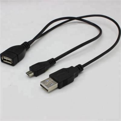 China New Tablet Micro USB Male to USB + USB Female Host OTG Cable Power Cable Y Splitter Connector Cable Adapter for sale