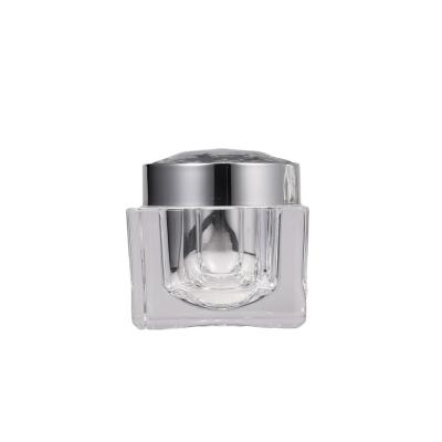 China 50g Eye Cream Face Cream Empty Refillable Plastic Cosmetic Jar Square Packaging Jar With Luxury Cap for sale