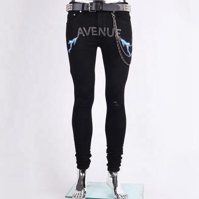 China New Fashion Sturdy Custom Jeans Screen Printing Black Stretch Skinny Jeans Men for sale