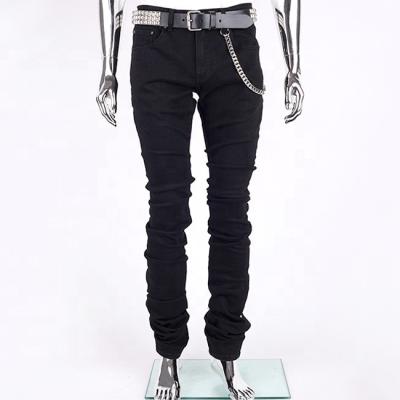 China 2021 viable new fashion men's black stacked jeans trend embroidery pile pants custom fit four-pocket slim fit for sale