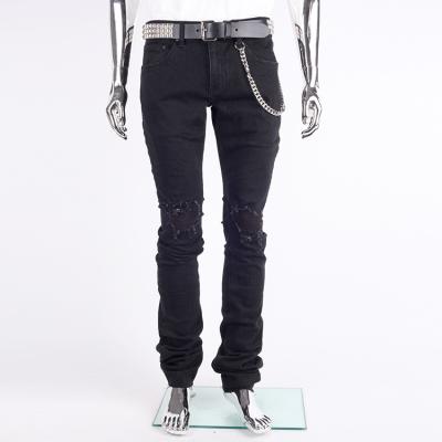 China Sustainable Stylish Streetwear Light Blue Jeans Ripped Screen Printing Vintage Skinny Stretch Washed Mens Denim Pants for sale