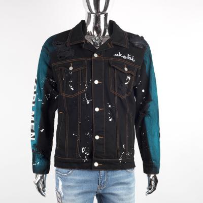 China Breathable Edge Denim Selvedge Denim Print Paint Splashes Jacket Men for sale