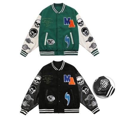 China Waterproof Chenille Letter Embroidery Patches Leather Custom Sleeve Blue Wool University College Baseball Letterman Jacket Man for sale