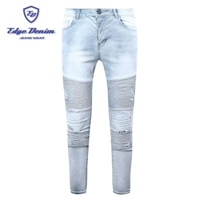 China Viable new fashion European style washed high waist new design lattice denim pants for men for sale