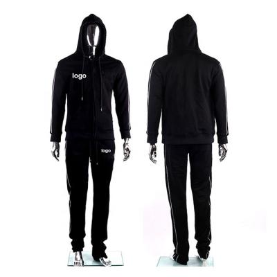 China Custom Made Embroidered High Quality Black Mens Tracksuits Breathable 2 Piece Logo French Terry Spring Tracksuit Set With Hood for sale