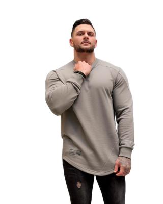 China Sustainable Sport Clothing For Men Round Neck Fitness Fleece Shirts Gym Running Long Sleeve for sale