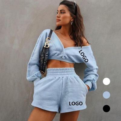 China 2022 New Anti-wrinkle Women Clothes Crop Tops Hoodie Sweatshirt Trotter Pants Set Designer Women 2 Jogger Two Piece Short Set for sale