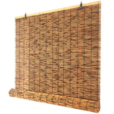 China Retro Lift Curtain UV Resistance Decorative Shading Sunshade Reed Curtain Roll for sale