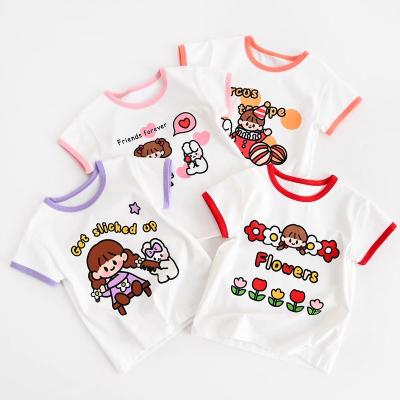 China Anti-Shrink Summer Cartoon Pattern Girly Popular Girls T-Shirt for sale