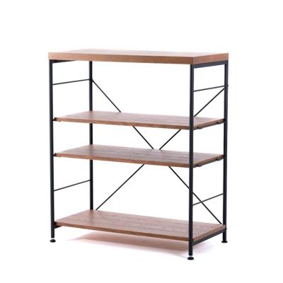 China Industrial Wooden Bookcase With Metal Frames Storage Shelf Organizer for sale