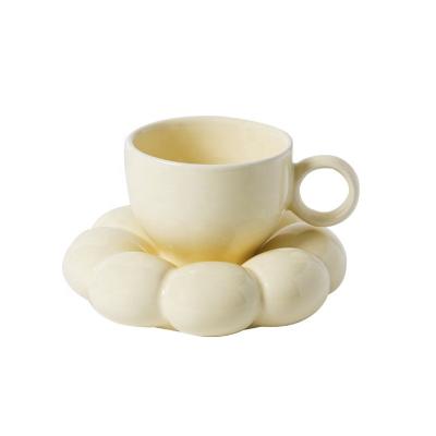 China Coffee Color Macaron Ceramic Cup And Saucer Flower Shape Viable Ice Cream Cup for sale