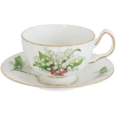 China Customized Sustainable Floral Design Porcelain Bone China Ceramic Tea Cup Sets In Color Box for sale