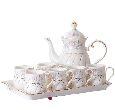 China Viable China Wholesale High Quality 8 Pcs Bone China Ceramic Coffee Tea Cups Set With Tray for sale