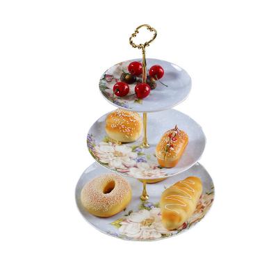 China Viable European Style Ceramic Cake Dish Dessert Dish Fruit Bone China Multilayer Candy Tray for sale